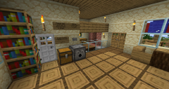 The interior, with the employee entrance on the left, payment chest and bread dispenser in the middle, and decorative display counter on the right.